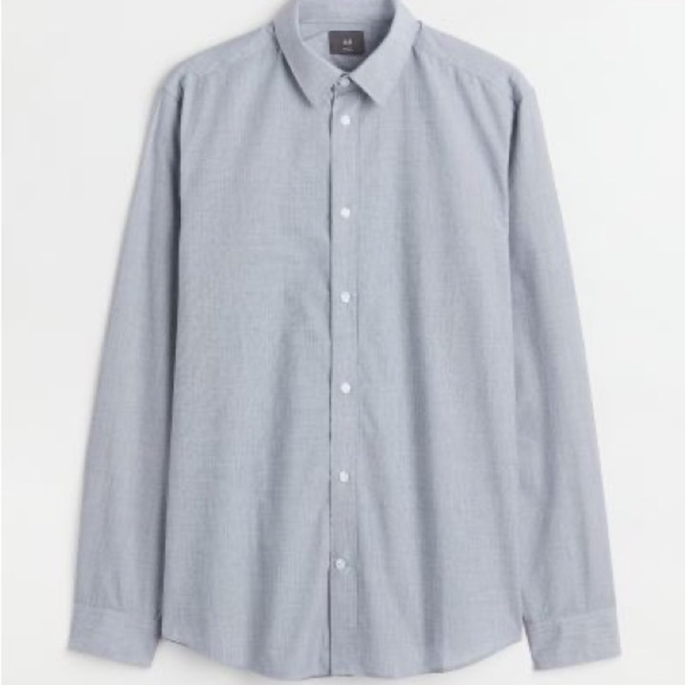 H&M Slim Fit Coupe Etroite Easy-iron Button Down Shirt in Light Gray